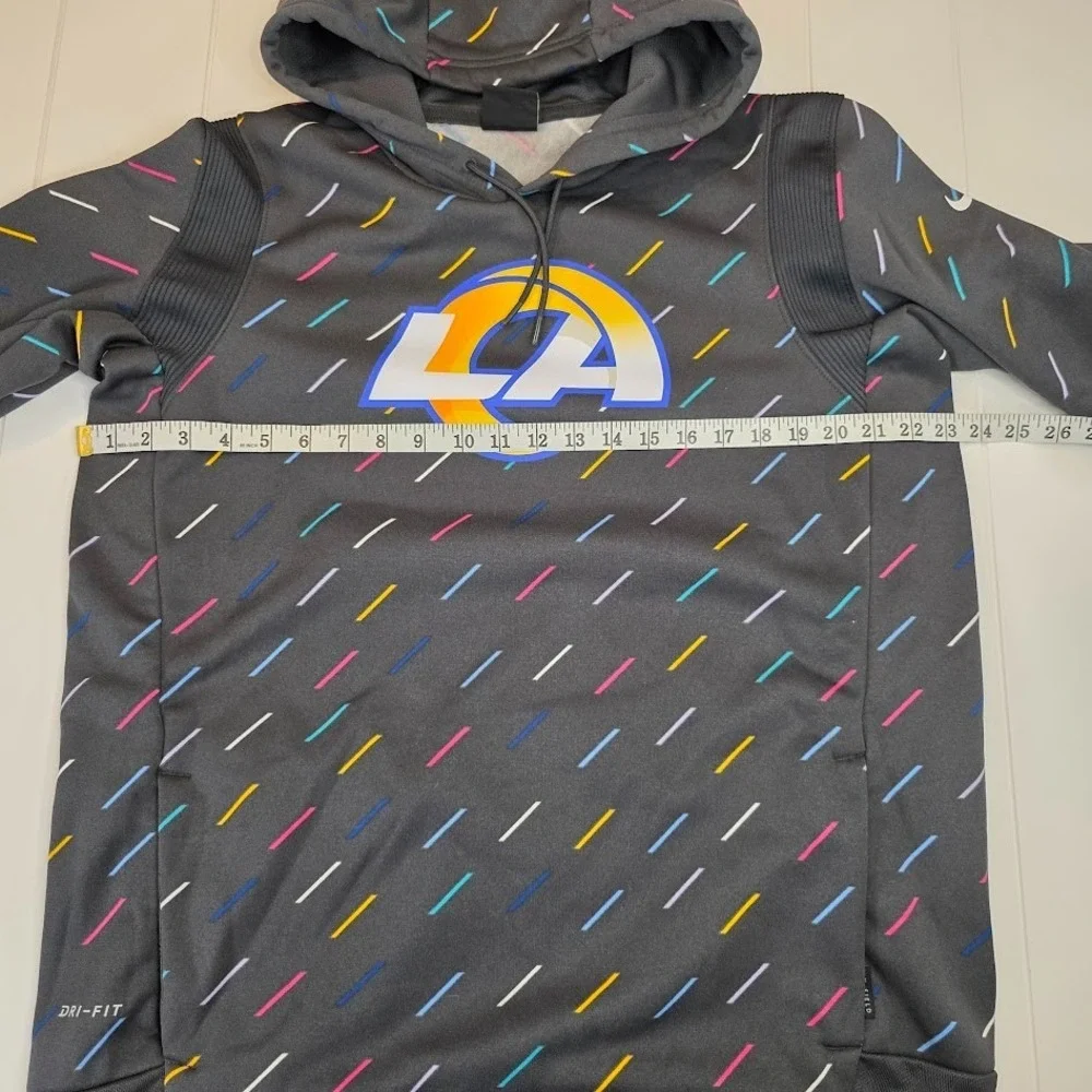 Nike LA Rams Mens L Crucial Catch Cancer Hoodie Colorful Gray NFL OnField DriFit